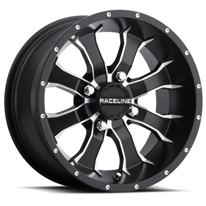 Raceline A77 Mamba 12x7in / 4x110 BP / -47mm Offset / 83.8mm Bore - Black & Machined Wheel