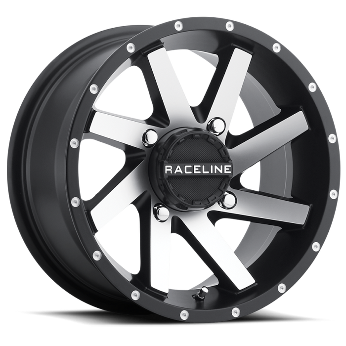 Raceline A82M Twist 14x7in / 4x156 BP / 5mm Offset / 132.5mm Bore - Black & Machined Wheel