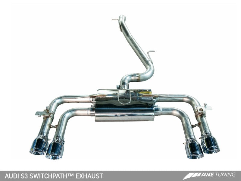 AWE Tuning Audi 8V S3 SwitchPath Exhaust w/Chrome Silver Tips 90mm