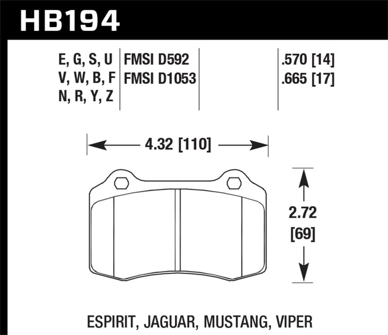 Hawk 96 & 00-02 Dodge Viper GTS/00-02 Viper RT 10 / 00 Mustang SVT Cobra Race Fr HT-10 Brake Pads