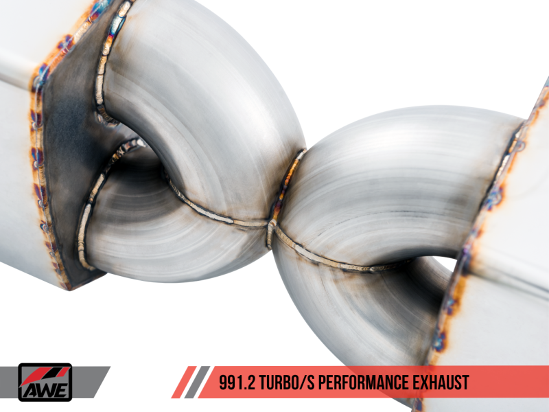 AWE Tuning Porsche 991.2 Turbo Performance Exhaust and High-Flow Cat Sections - Silver Quad Tips