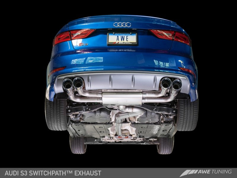 AWE Tuning Audi 8V S3 SwitchPath Exhaust w/Chrome Silver Tips 90mm